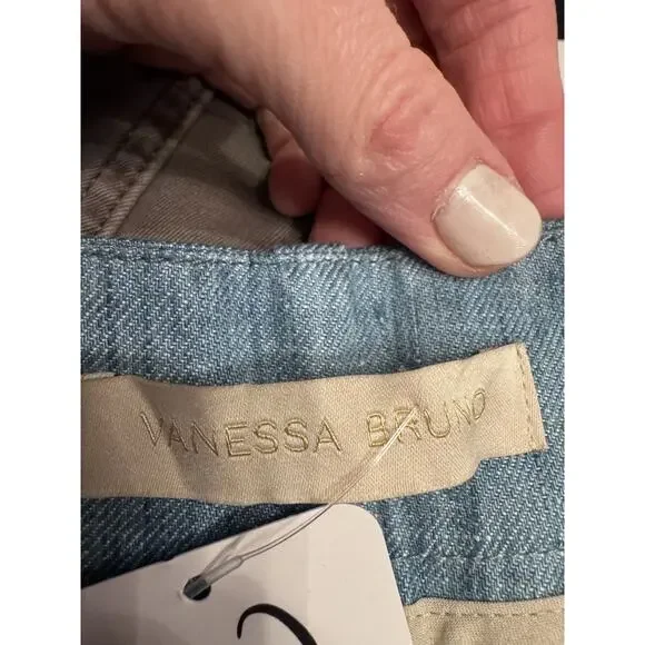 VANESSA BRUNO Nixia Linen Shorts High Waisted Blue Sz 40 US Sz 8 NWT $345
